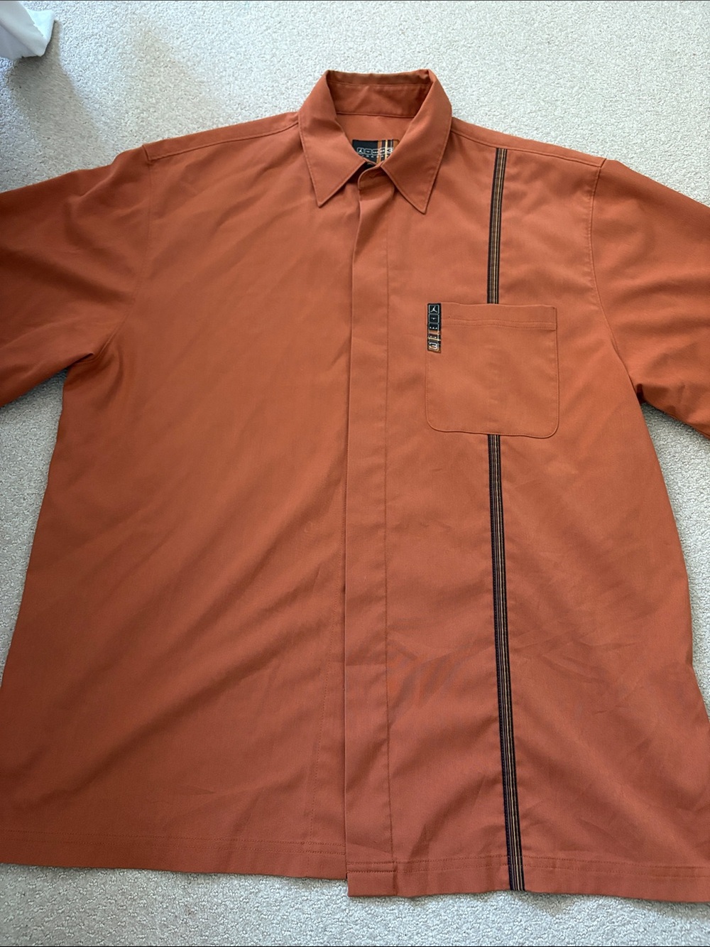 Jordan Two 3 Short Sleeve Rust Button-Up Shirt with Contrast Stripe